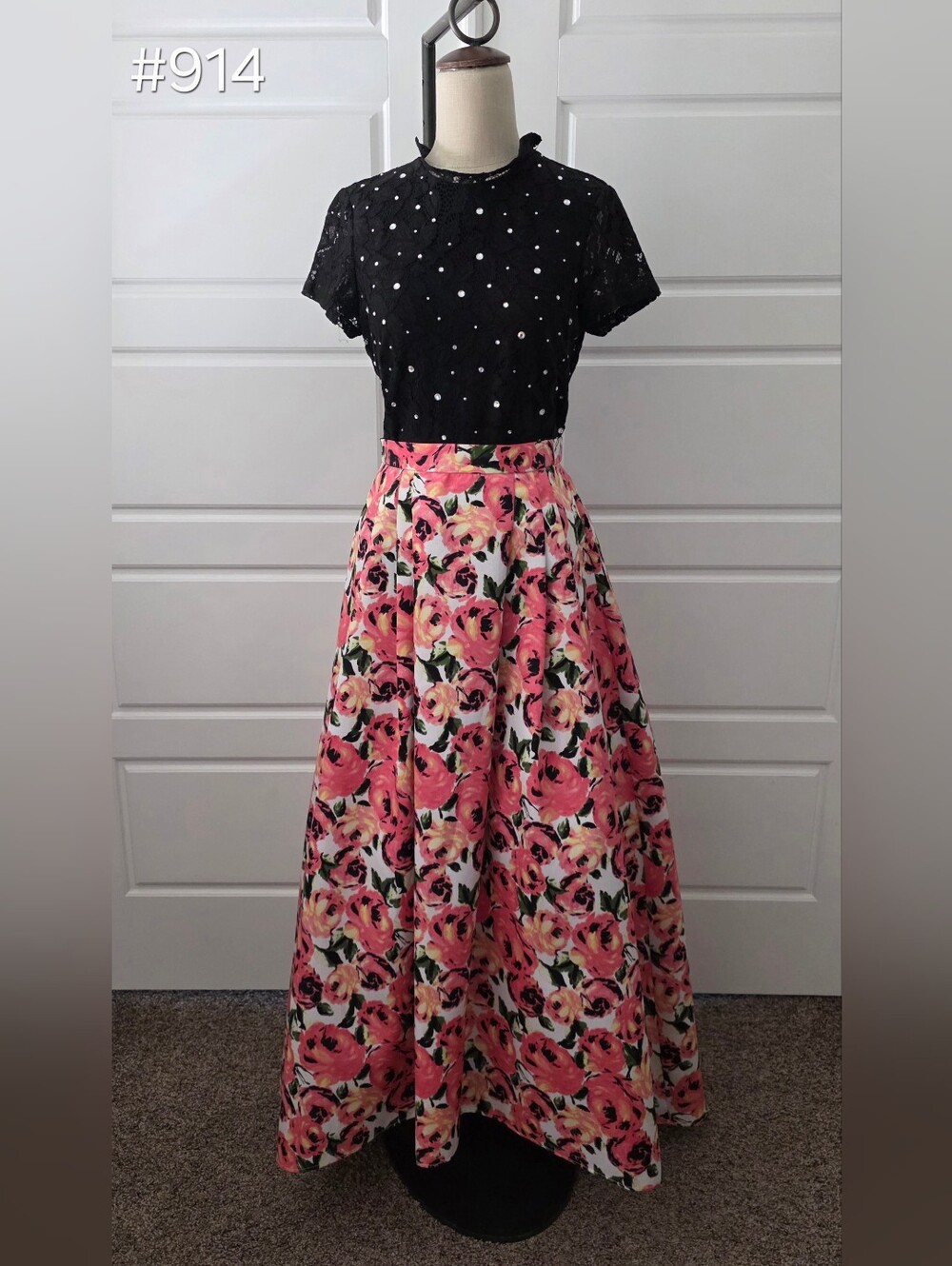 B Darlin Pink Floral Maxi Skirt with Green Accents